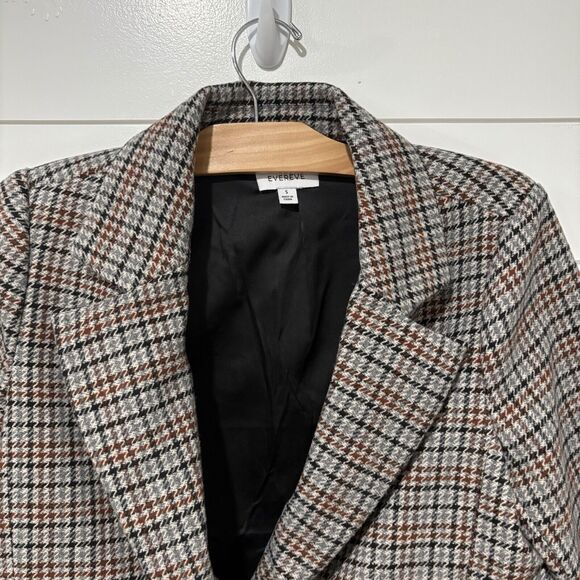 Evereve | Blazer Houndstooth Elbow Patches Neutral Button Long Sleeve Small - Picture 2 of 10